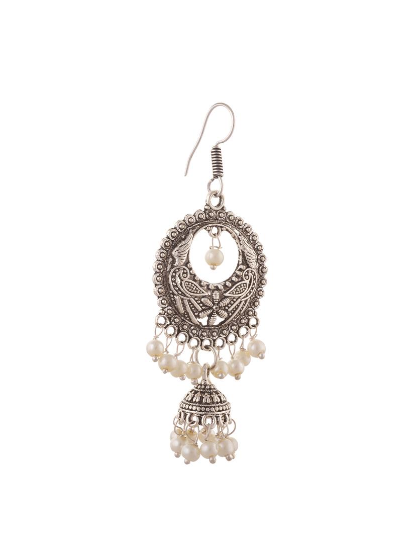 Oreleaa Fashion German Silver Hanging Hook Chandbali Jhumki Earrings for Girls For Girls and Women