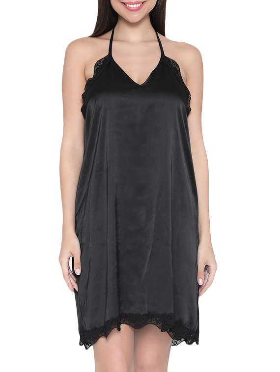 Buy online Black Satin Nighty from sleepwear for Women by Clovia