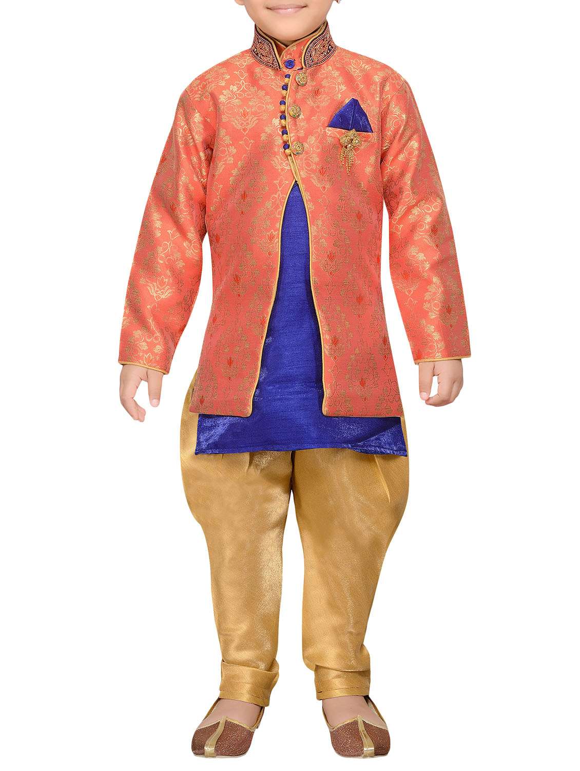 orange silk blend sherwani set - 14844020 - Zoom Image - 0