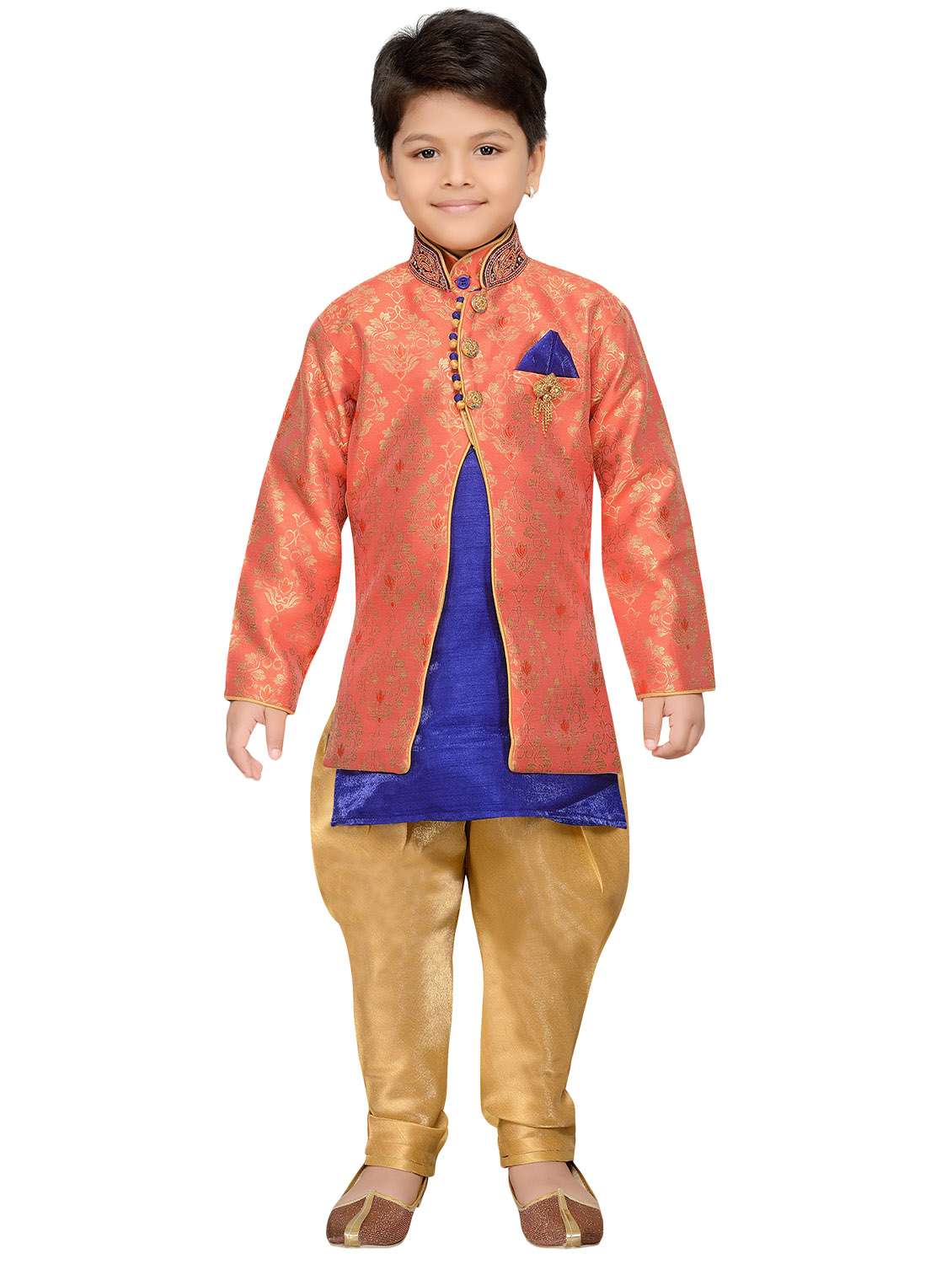 orange silk blend sherwani set - 14844020 - Standard Image - 3