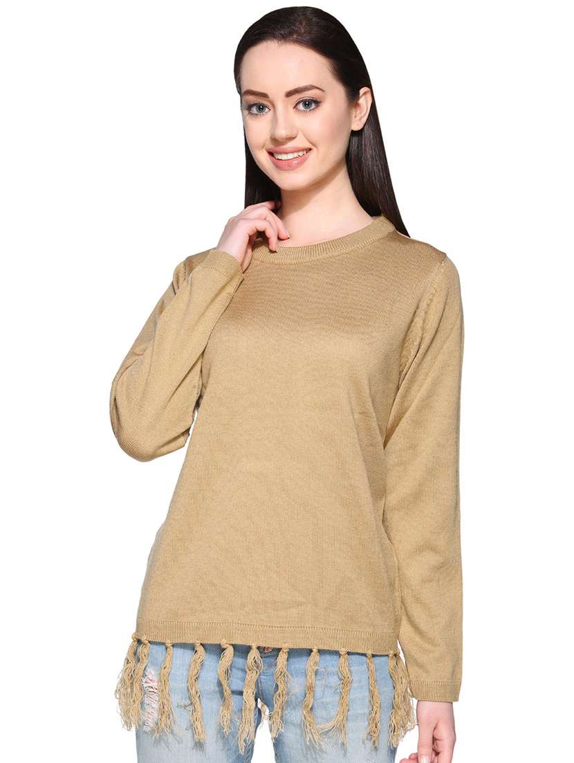beige solid pullover