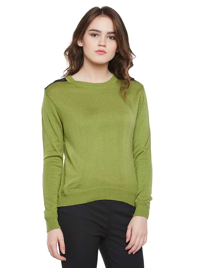 green solid pullover