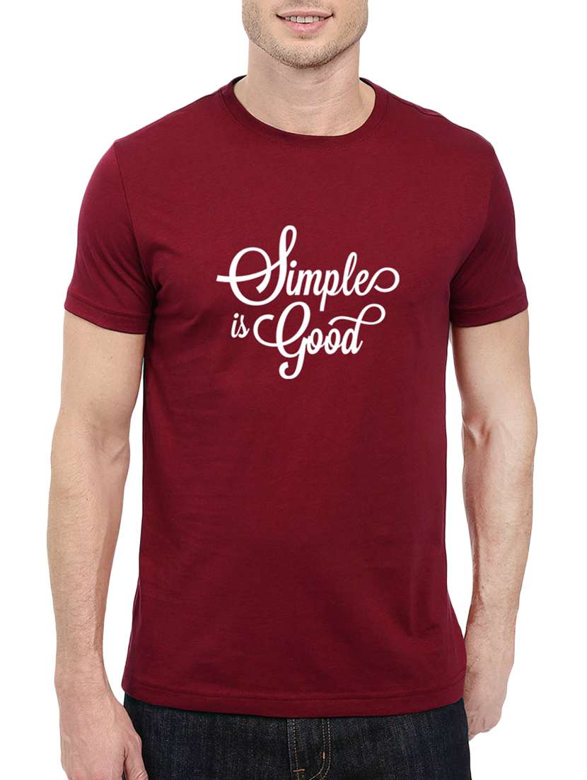maroon cotton chest print tshirt
