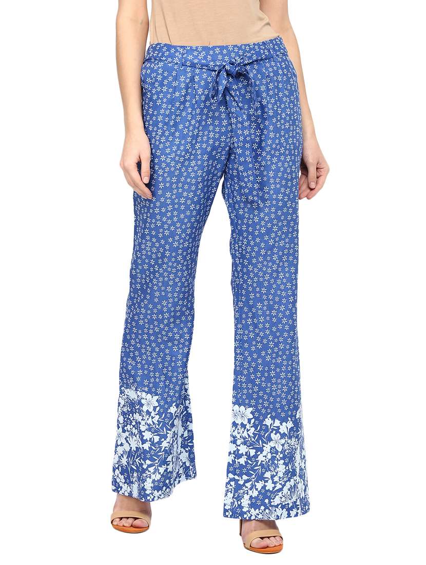 blue printed palazzo pants