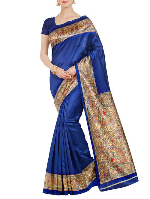 blue art silk printed saree with blouse - 14853601 -  Standard Image - 0