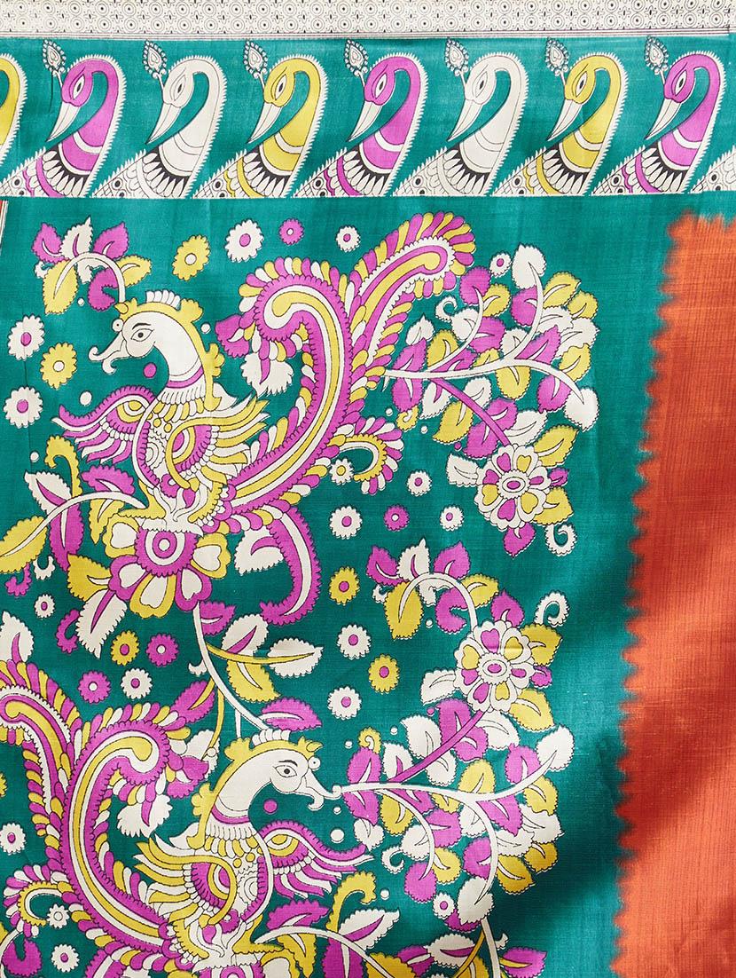 orange art silk printed saree with blouse - 14853603 - Standard Image - 3