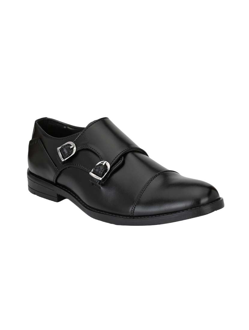 black leatherette slip on monk strap