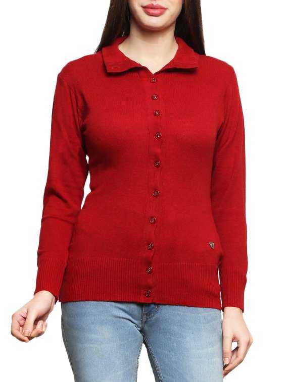 red solid woolen cardigan - 14855433 - Zoom Image - 0