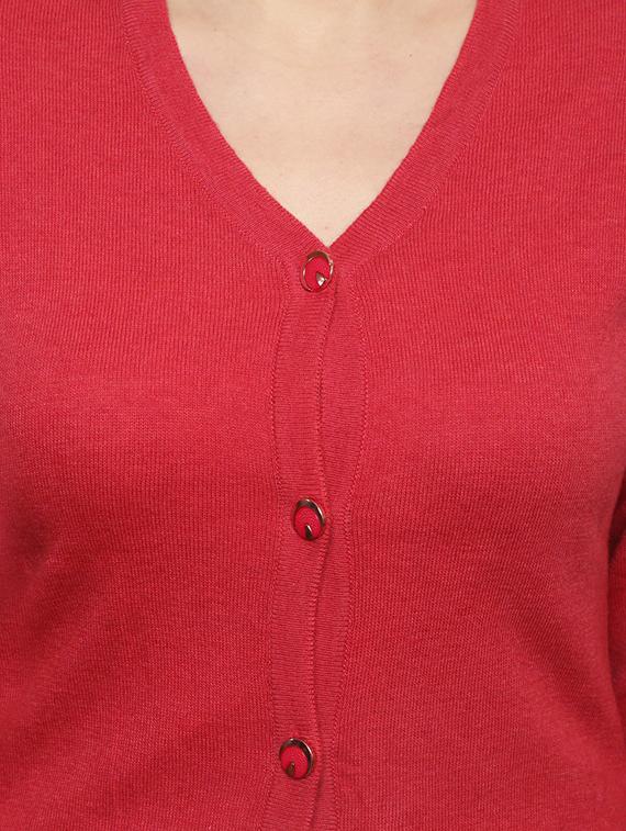 v neck self design solid cardigan - 14855439 - Standard Image - 3