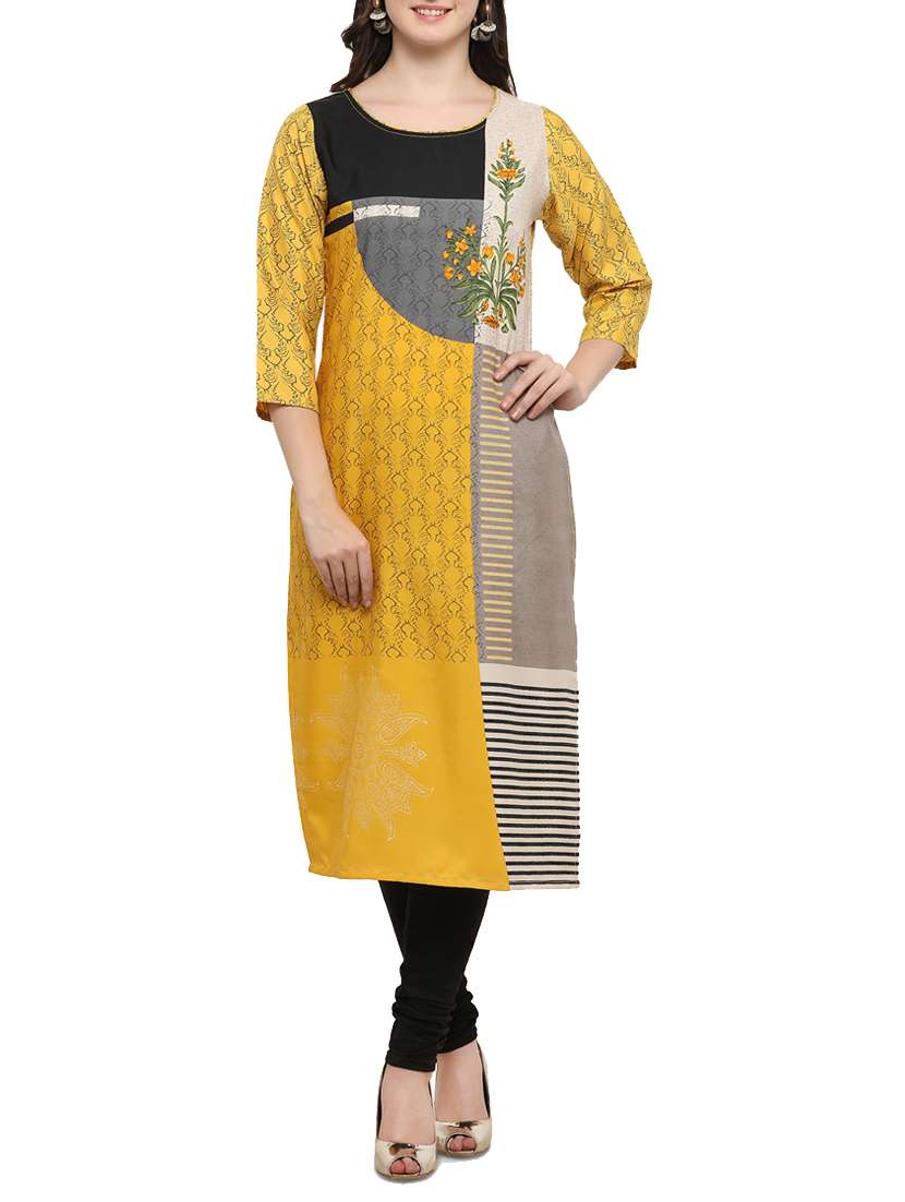 mustard crepe straight kurta