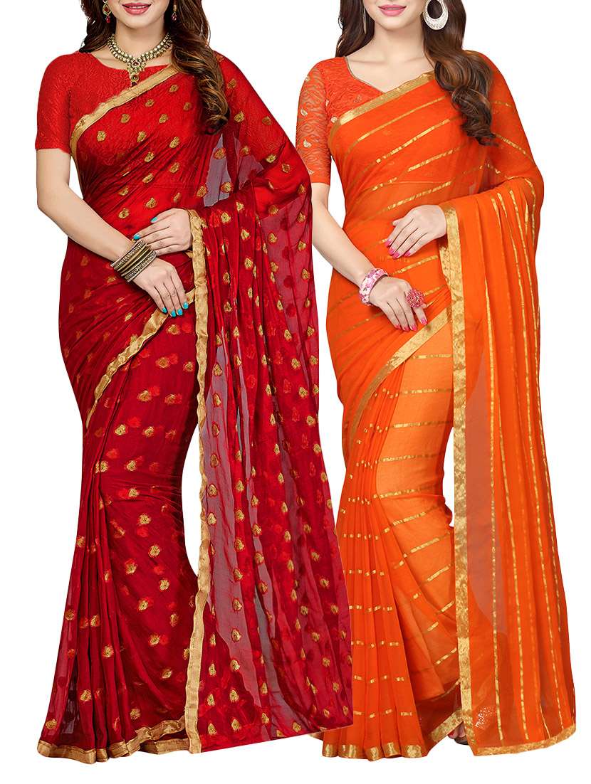 multi colored printed combo saree with blouse