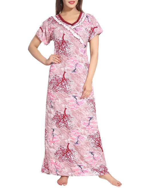 pink printed nightwear gown - 14860583 -  Standard Image - 0