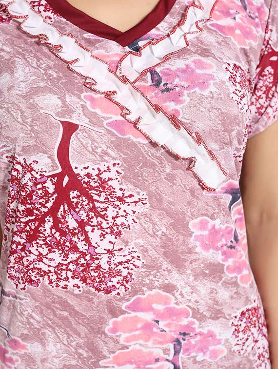 pink printed nightwear gown - 14860583 -  Standard Image - 3