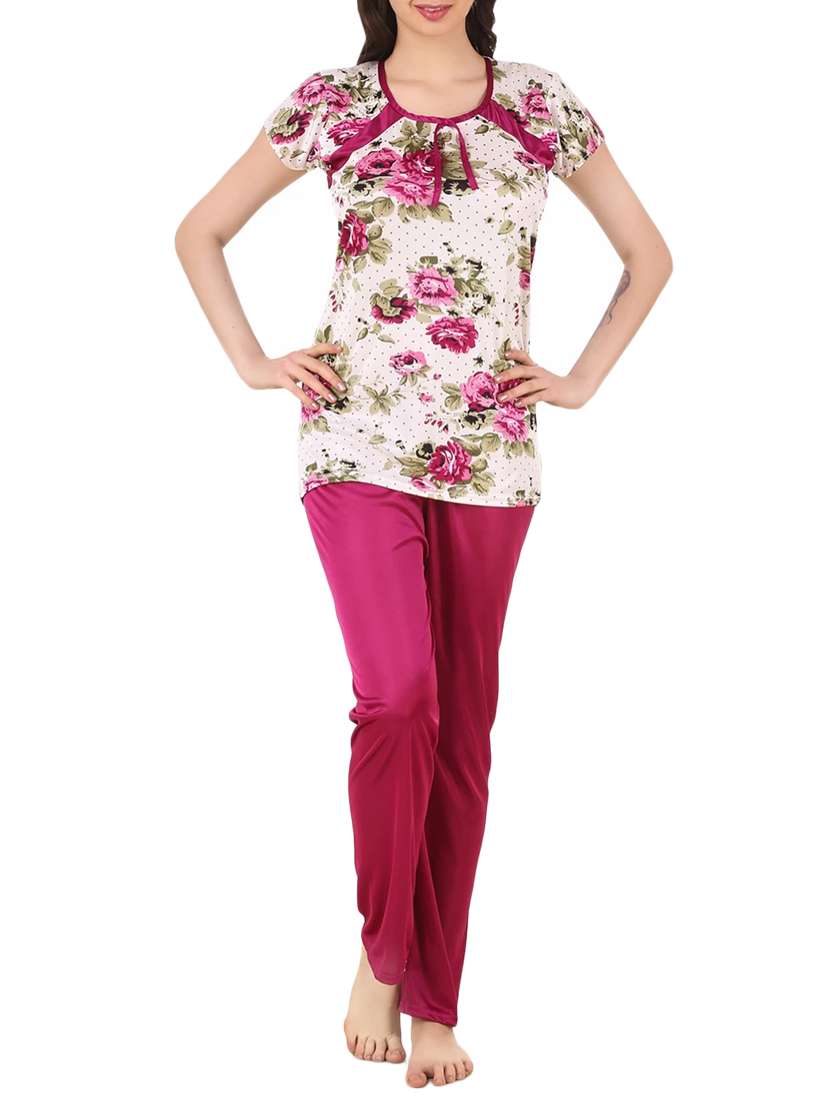 white printed nightwear pajama set