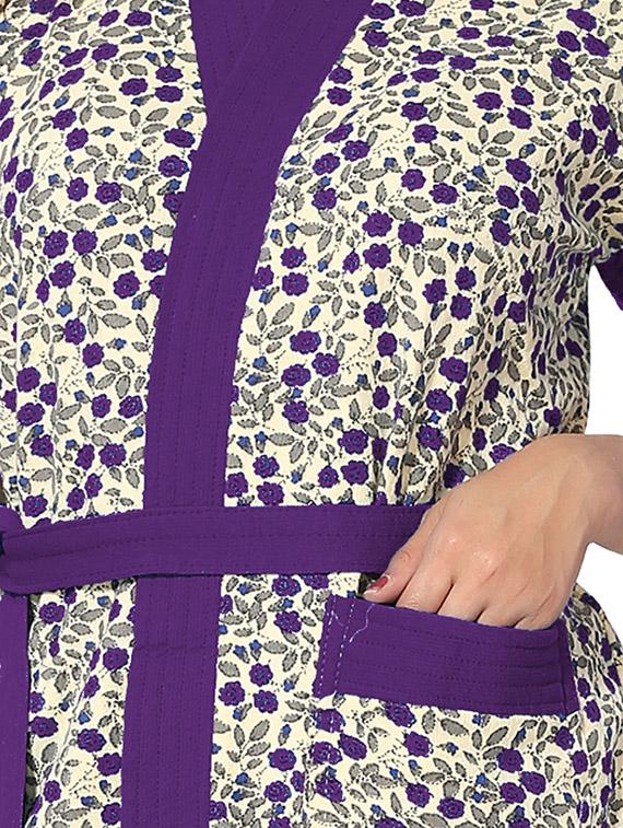 florals women cotton bath robe - 14860617 - Standard Image - 3