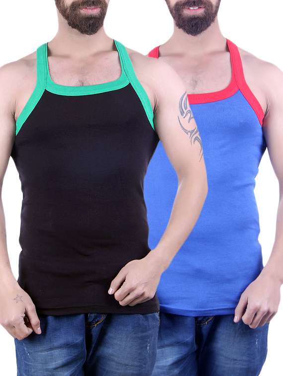 black & royal blue cotton blend vest