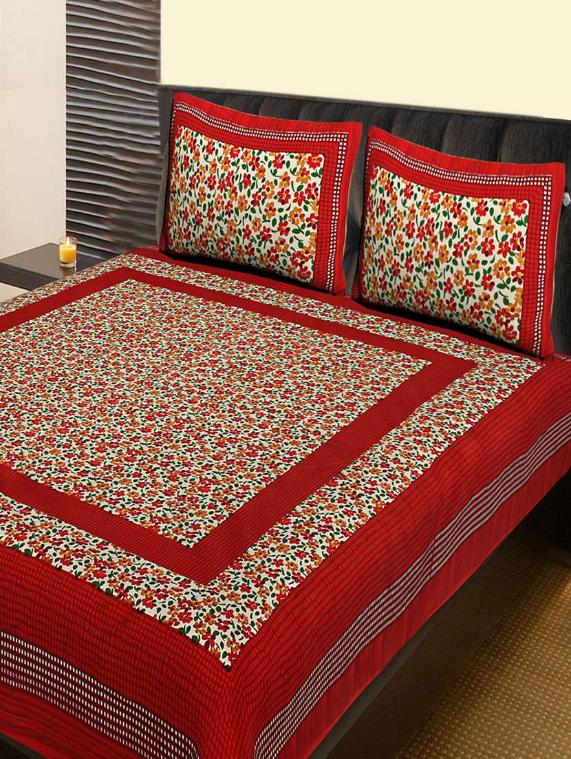 cotton traditional double bedsheet with 2 pillow covers
