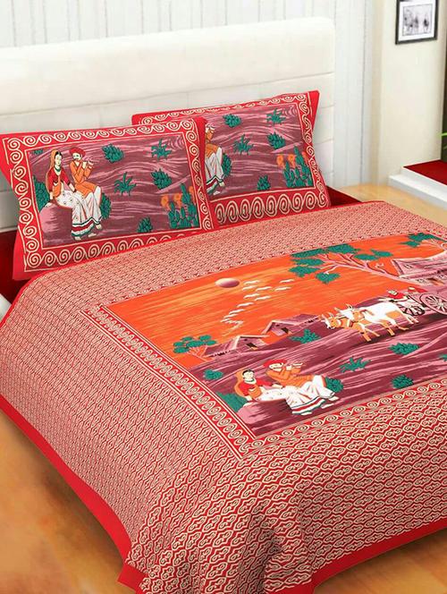 jaipuri printed double bedsheet with 2 pillow covers - 14863276 -  Standard Image - 0