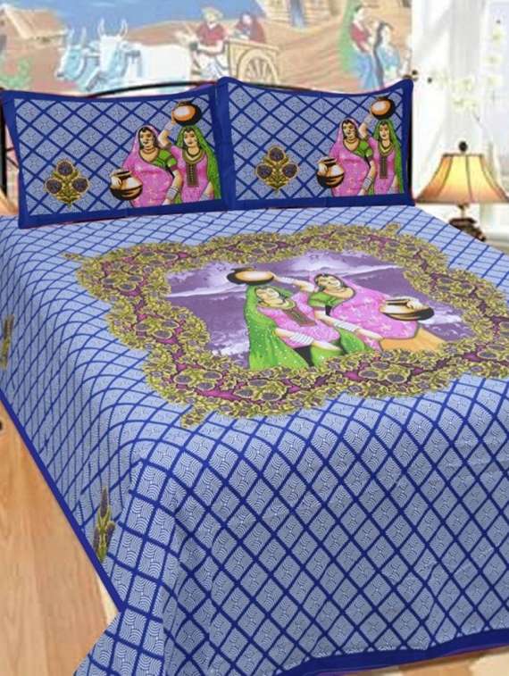 jaipuri printed double bedsheet with 2 pillow covers - 14863279 -  Zoom Image - 0