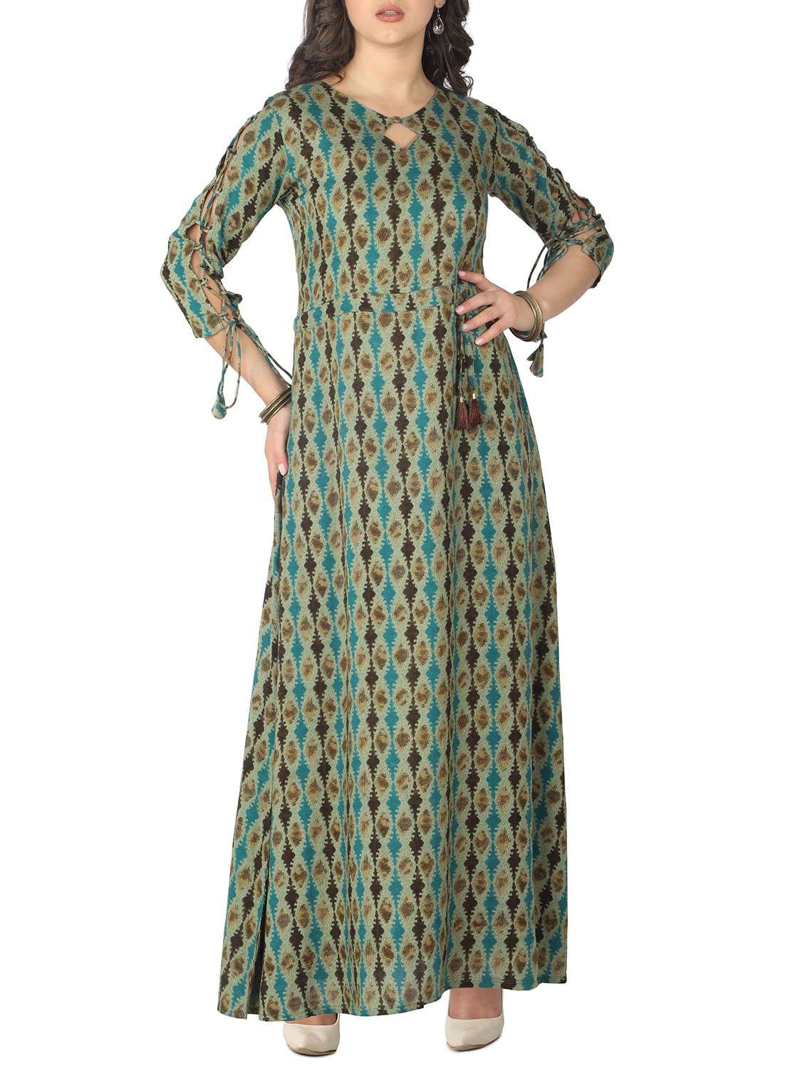 green rayon flared kurta