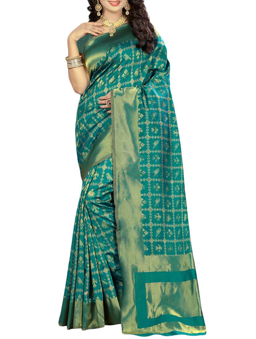 green silk saree with blouse