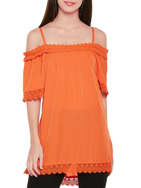 orange solid cold shoulder tunic - 14867991 - Zoom Image - 0