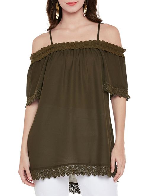 olive cold shoulder tunic - 14867992 - Standard Image - 0