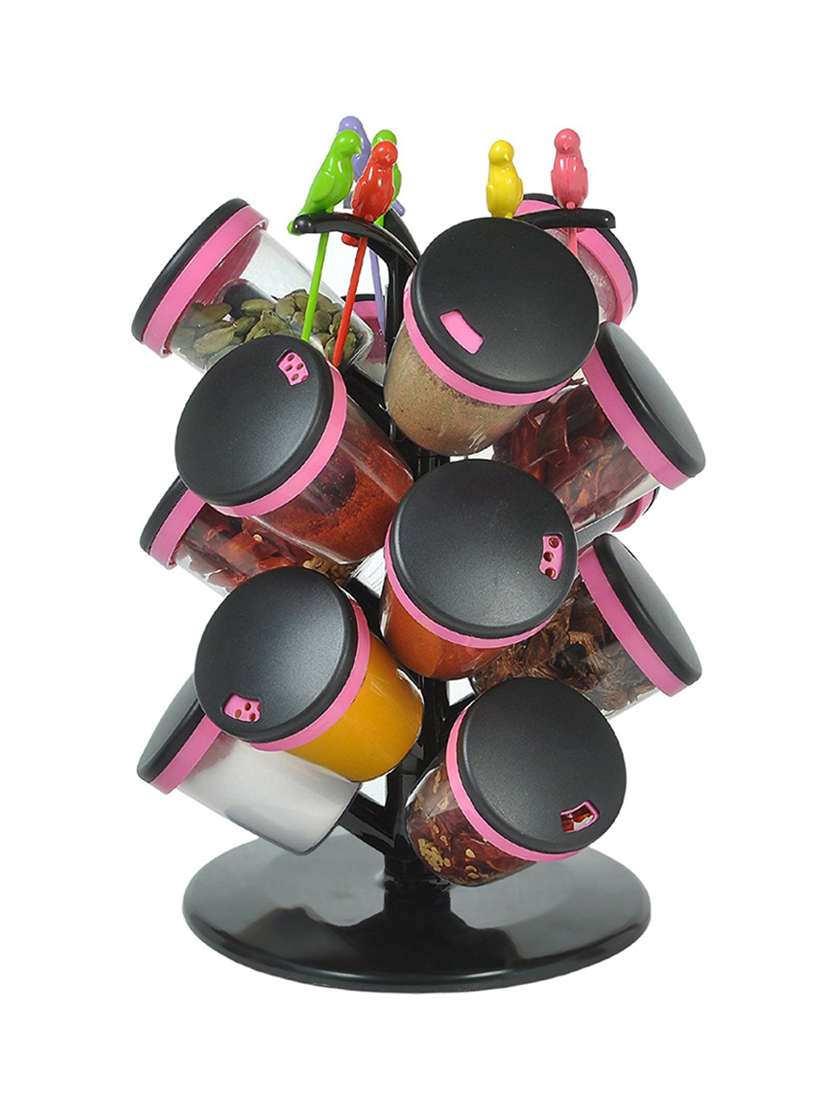15-jar pink revolving spice rack or masala box