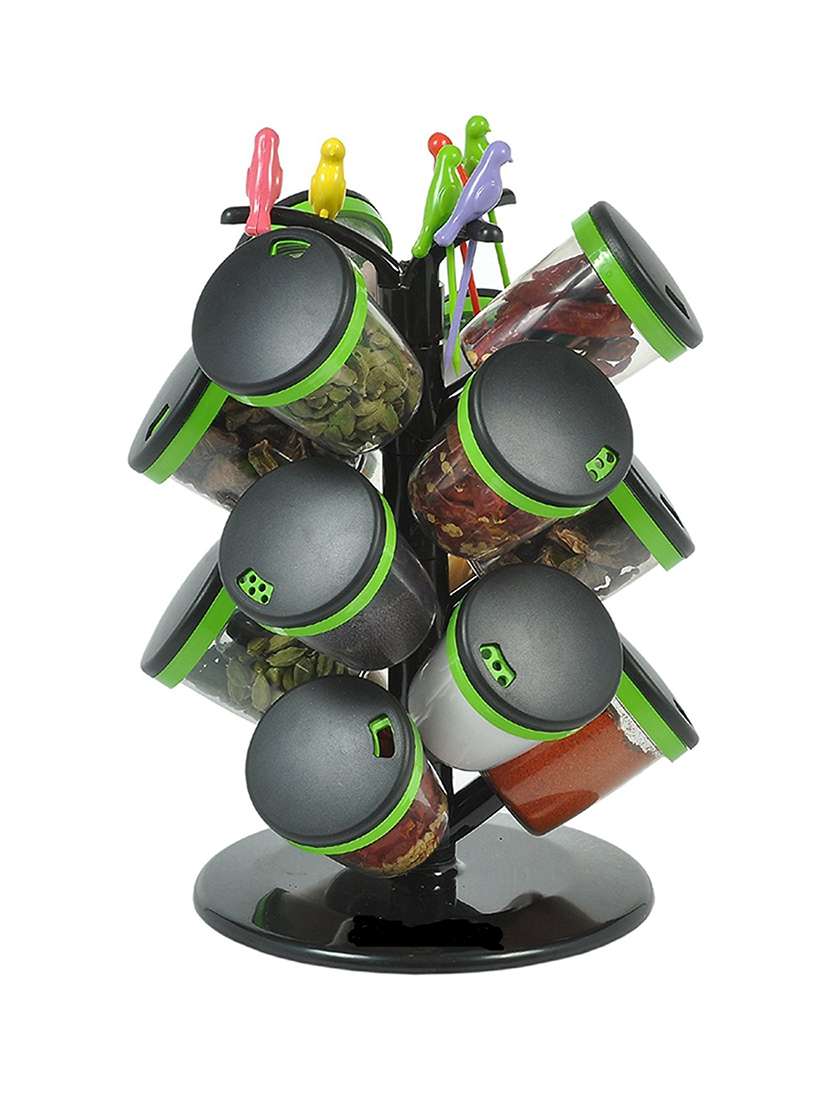 15-jar green revolving spice rack or masala box
