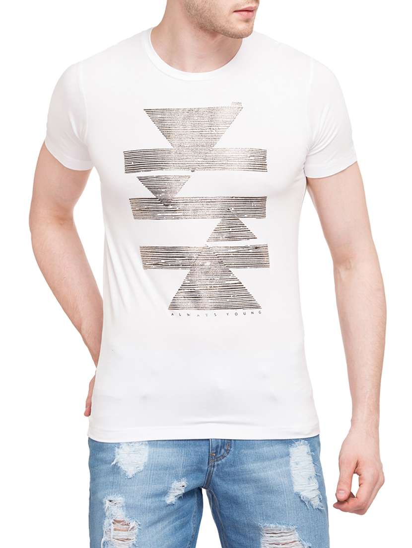 white rayon chest print t-shirt