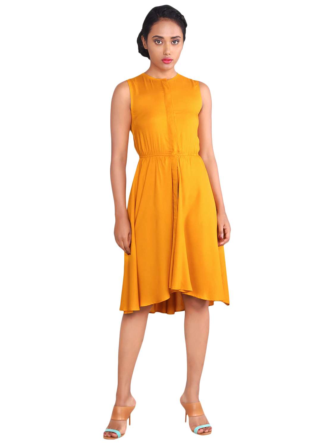 yellow solid high low dress