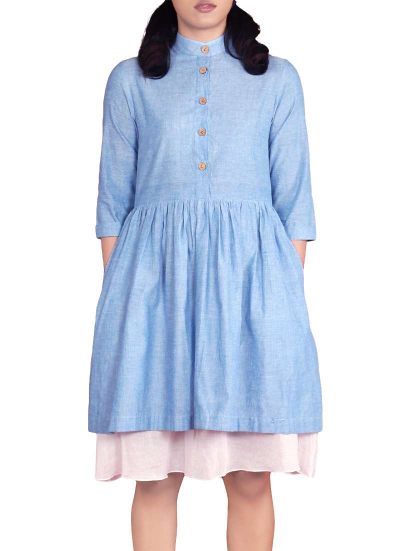 blue cotton layered dress