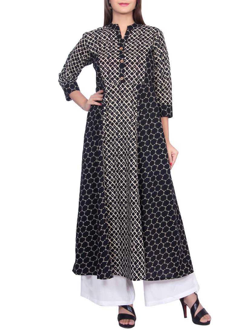 Buy online Black Cotton Aline Kurta from Kurta Kurtis for Women by