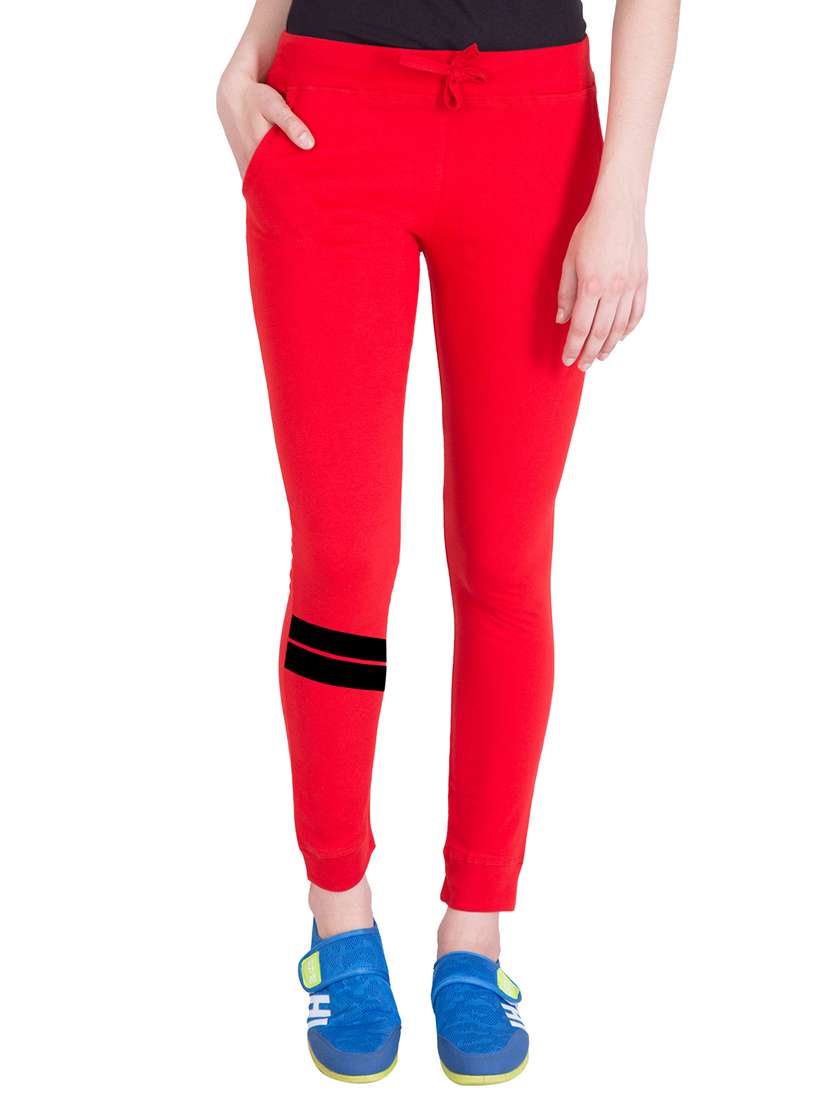 red cotton track pants