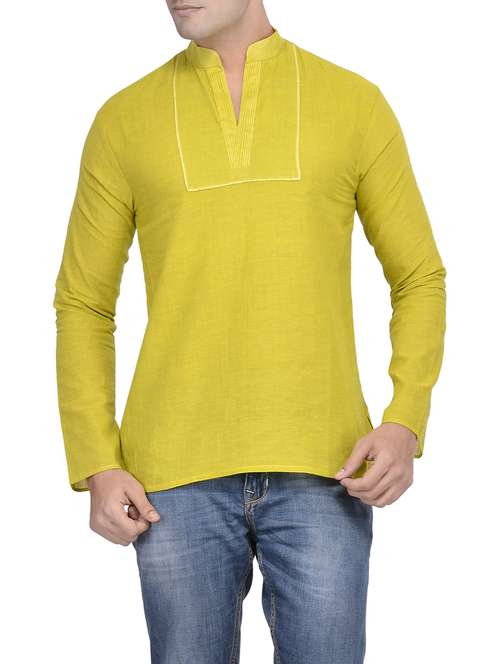 yellow solid short kurta - 14880708 - Standard Image - 0