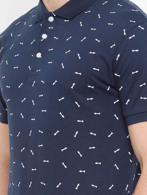 navy blue all over print polo t-shirt - 14882333 -  Standard Image - 3