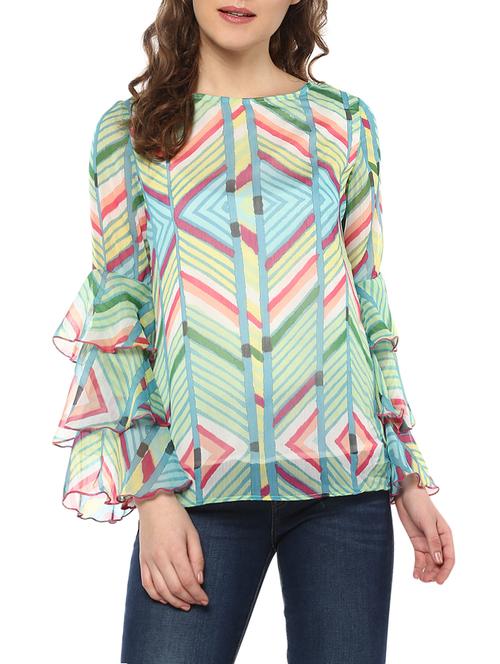 layered bell sleeved printed top - 14884816 - Standard Image - 0