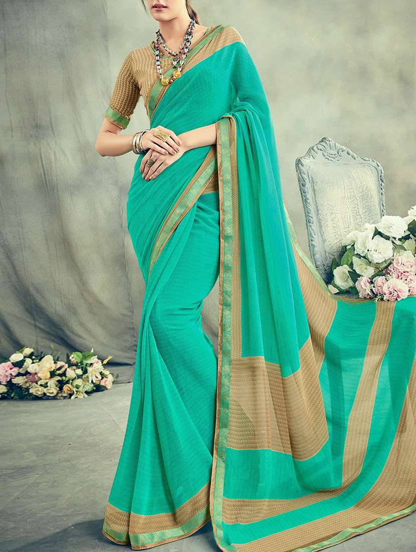 turquoise georgette printed saree with blouse