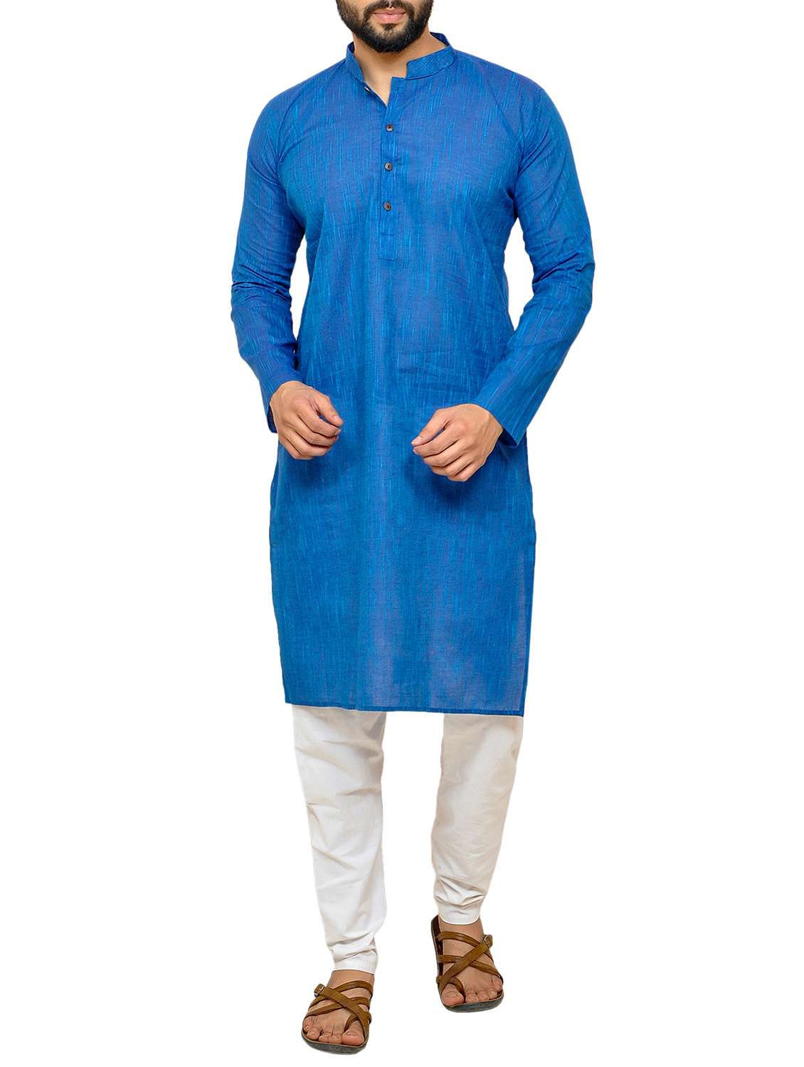 paroksh dark blue cotton long kurta