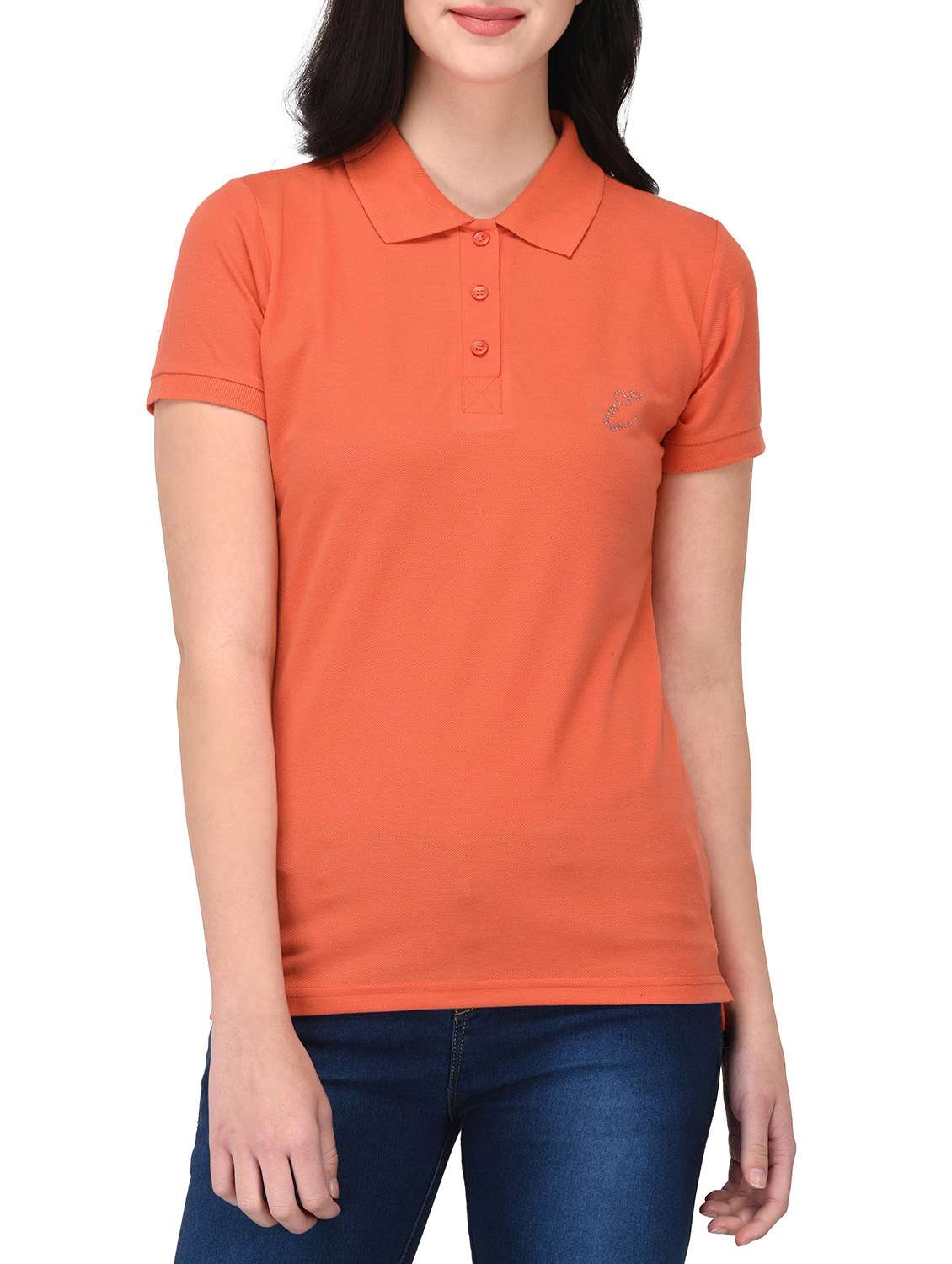orange solid polo neck tee