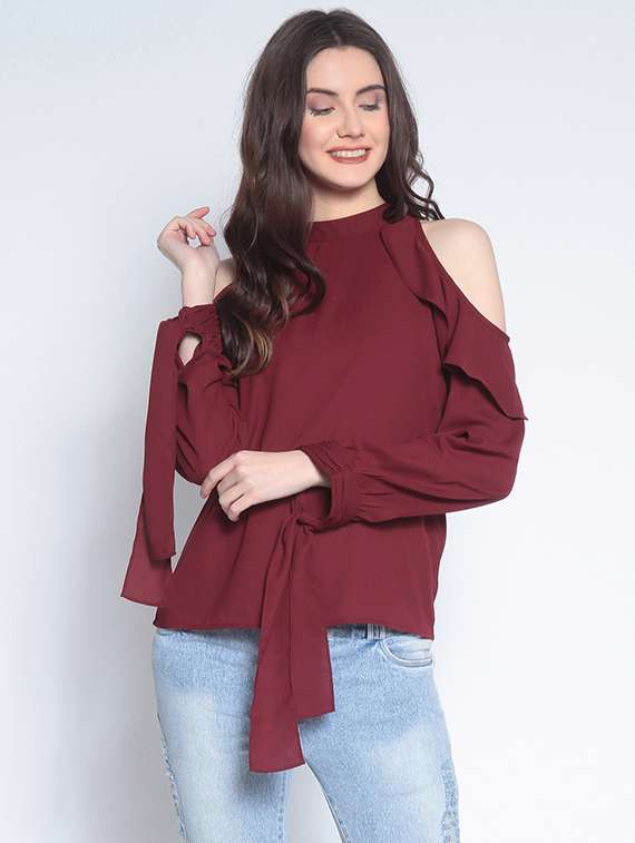 ruffled cold shoulder top