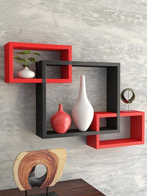 Wooden Rack Living Decor Intersecting Floating Wall Shelves