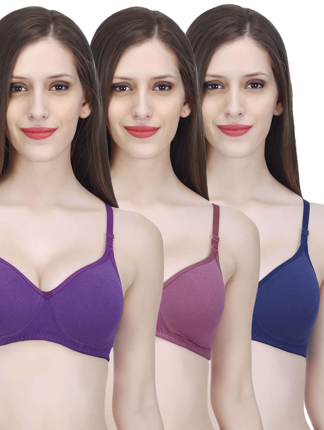set of 3 multi colored hosery bra