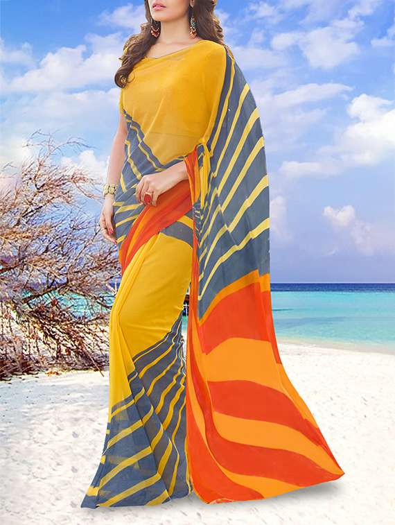 yellow georgette printed saree with blouse - 14895764 -  Zoom Image - 0