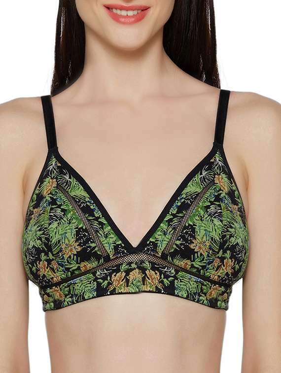 green printed cotton blend bra - 14900681 -  Zoom Image - 0