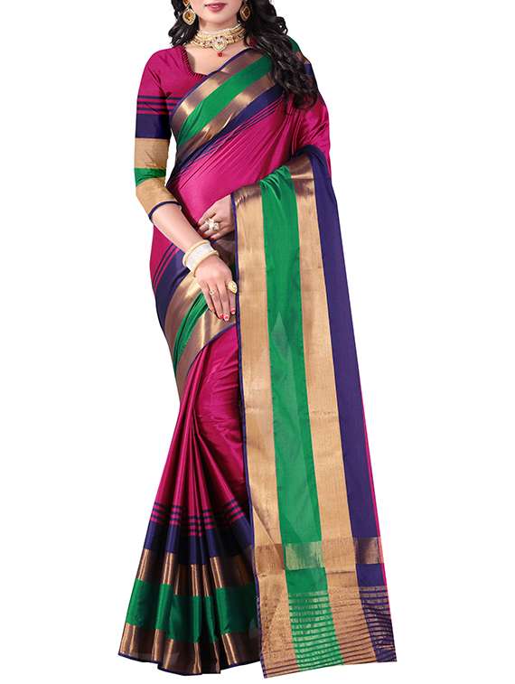 pink cotton ikat saree with blouse - 14902993 - Zoom Image - 0