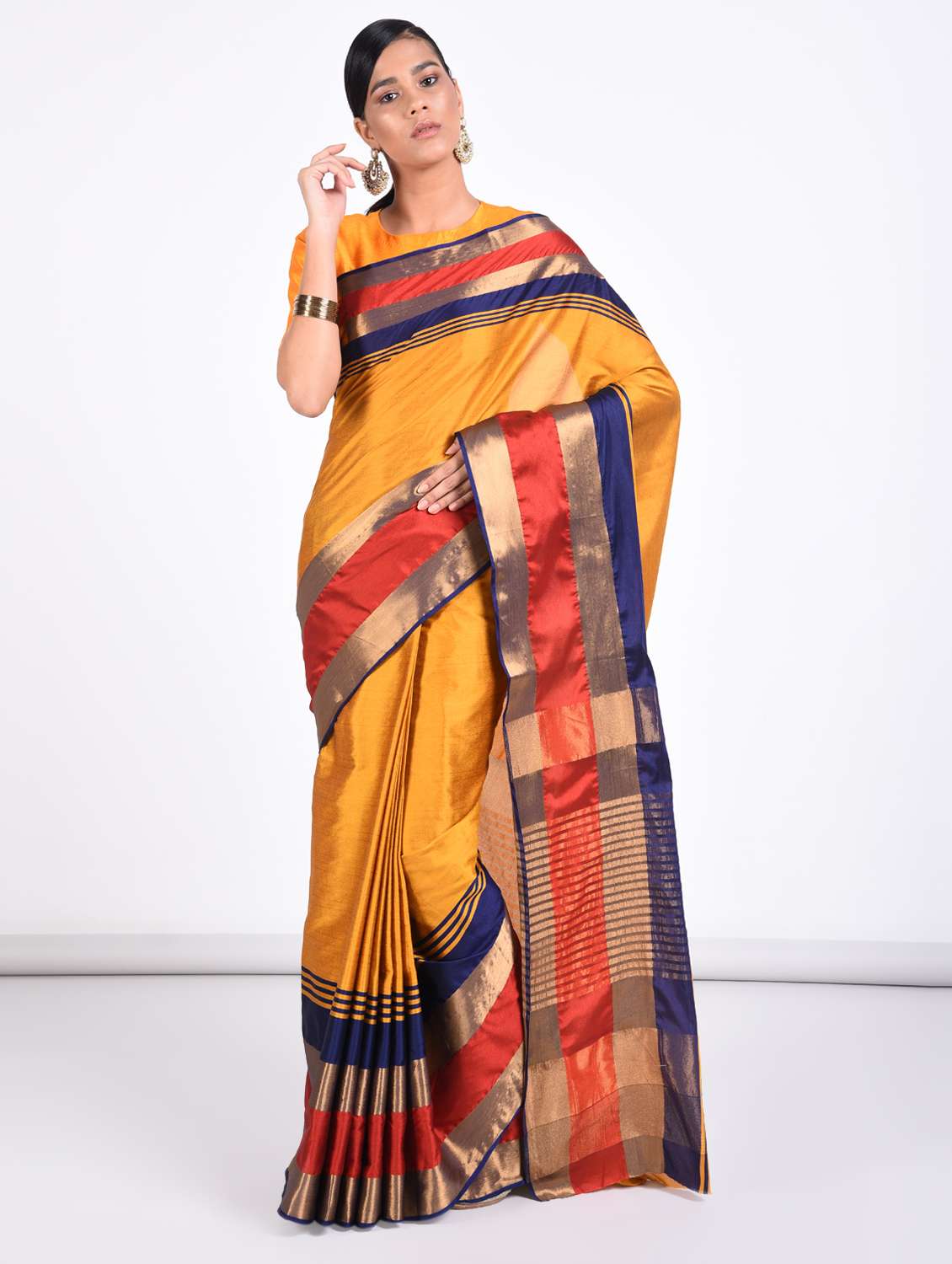 yellow cotton ikat saree with blouse - 14902996 -  Zoom Image - 0