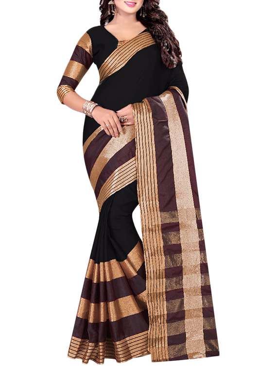 black cotton saree with blouse - 14907938 - Zoom Image - 0