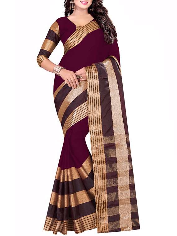 purple cotton saree with blouse - 14907940 - Zoom Image - 0