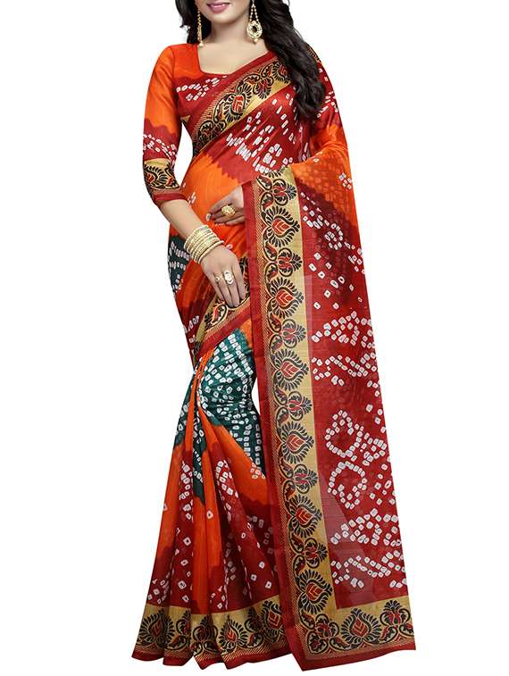 orange silk blend bhagalpuri saree with blouse - 14907956 - Zoom Image - 0